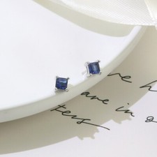 925 Sterling Silver Blue Square CZ Gem Classic Stud Earrings Women Girl Gift UK