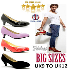 NEW WOMENS LADIES MENS WORK COURT EVENING PARTY LOW HEEL SHOES BIG SIZES UK 9-12