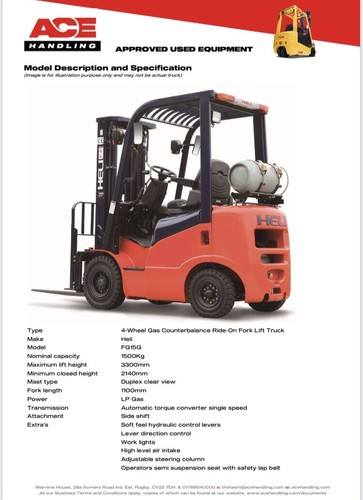 Heli fg15g 1500kg gas forklift - gas,