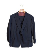 Edward Sexton Men's Savile Row Bespoke Three Piece Suit Navy Stripe Approx 44S