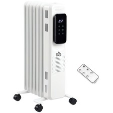HOMCOM 1500W Oil Radiator Heat Settings, Remote Control White, Refurbished