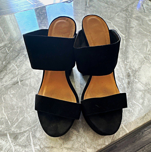 Black suede mule - black, block