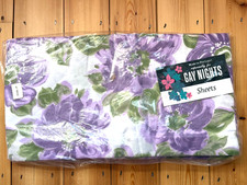 Vintage 70s  Gay Nights brushed cotton purple floral  bed Sheet  New 110" x 100"
