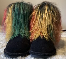 BEARPAW Stunning Rare RAINBOW Furry Sheepskin Boots Size UK 6