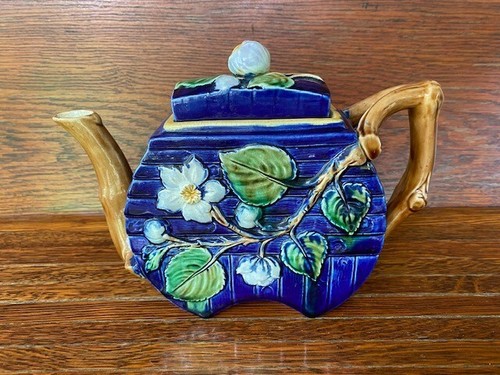Flat sided cobalt majolica - sided,,