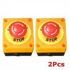 2Pcs 22mm 10A Mushroom Emergency Stop Shut Off Push Button Switch NO+NC