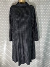 Women Debenhams Plus Size Uk18 Black White Dot Long Sleeve Stretch T-shirt Dress