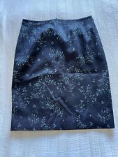 Lovely Jigsaw Navy Blue Ribbed Skirt Size 10-12 Floral Spray Smart Fitted Lined