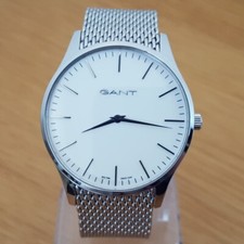 Mens S/Steel Milanese Bracelet Gant Blake White Minimalist Slim Dress Watch NWOT