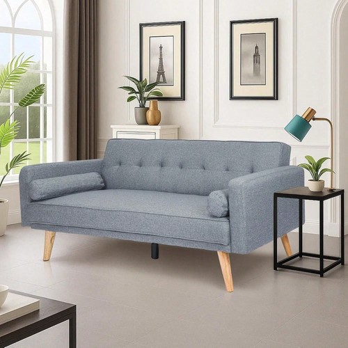 Grey fabric sofa bed seater - fabric,