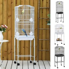 Bird Cage Metal Budgie Cages W/ Rolling Stand Slide-out Tray Storage Shelf