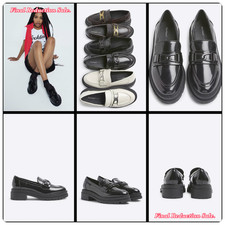 SALE LADIES RIVER ISLAND BLACK UK SIZES 3-8 TRIM DETAIL LOW HEEL CHUNKY LOAFERS