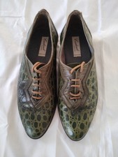 Vintage Italian Green Leather Crocodile Brogue Shoes Size 7 Unisex