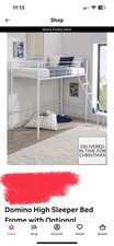 Metal Kids Children High Sleeper Bed Frame White Space-Saving Bedroom