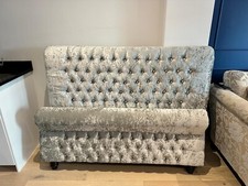 King size silver grey diamond studded velour bed - read description 