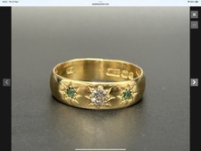 Victorian Gypsy Ring 18ct Gold A Diamond And 2 Sapphires Size N.