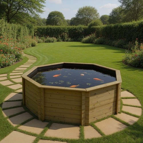 1478 gallon raised wooden koi - gallon,