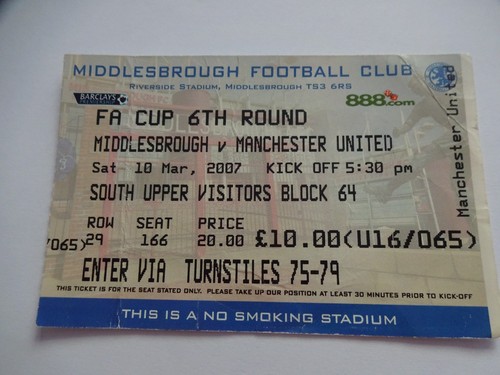 Ticket stub middlesbrough - -, v