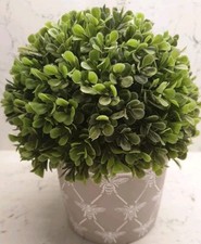 PLANTER Ceramic stone with bee detail & artificial topiary ball plant 9.75" 25cm