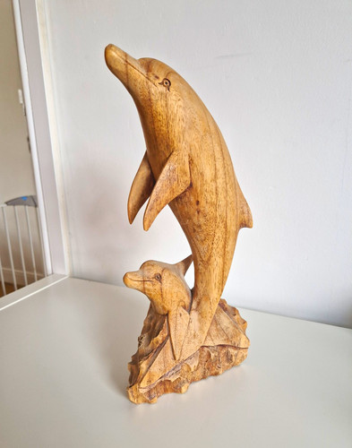 Wood carved dolphin - carved,