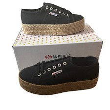 Superga 2750 Rope Black Canvas Sneakers Size 6 UK Trainers Brand New