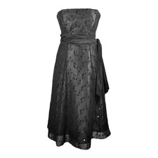 Black Strapless Dress Size 10 Sequin Embroidered Sash Corset Glam Prom ARIELLA