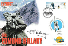 AUTOGRAPHED EDITIONS SIR EDMUND HILLARY SIGNED FDC EVEREST 50th ANN 1953 - 2003.