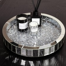Modern Mirrored Crystal Vanity Makeup Tray Ornate Jewelry Trinket Tray Organizer