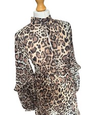 Sosandar Leopard Print Chiffon Dress • Long Sleeve • Keyhole • Timeless Classic