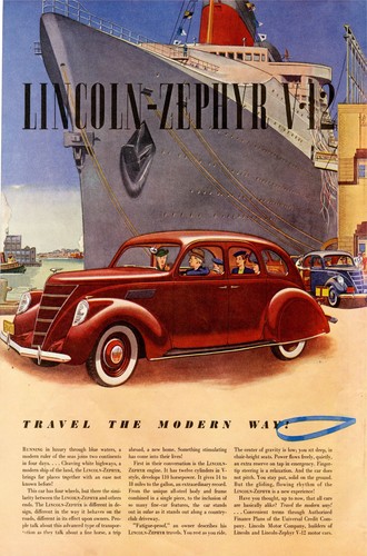 Lincoln zephyr vintage ad - v-12,