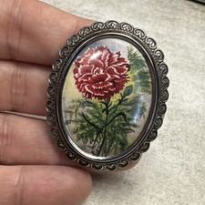 Retro Vintage Signed Thomas Mott TLM Carnation Brooch Pin silver Tone 1940s 50s