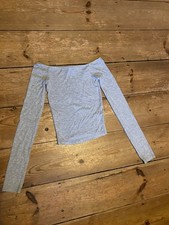 Bershka Off Shoulder Grey Ribbed Top XS