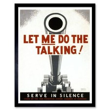 War Propaganda Ww2 Gun Silence Talking Usa Vintage Advertising Framed Art Print
