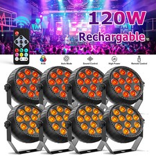 8x Rechargeable RGBW Flat Par Can Lights w/Remote LED Uplighter Battery Powered