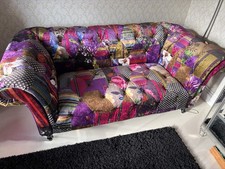 Two seater Portofino patchwork scroll arm chesterfield and two armchairs