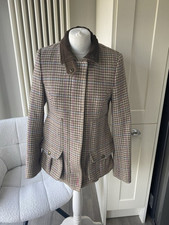 JOULES COUNTRY FIELD COAT JACKET TWEED GREY BROWN PINK CHECK WOOL TARTAN SIZE 10