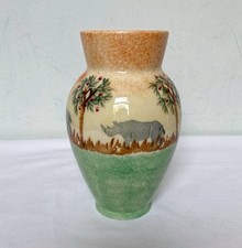 BRIXTON POTTERY Rhino Small Vase 6.5" Spongeware Safari Africa Made in Wales