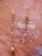 Personalised Girls Dummy Clip ?And Pram Charm Set /Gift Christening   