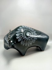 Lotus Pottery Olive Green MCM Stylised Bull Elizabeth Skipworth 23cm 