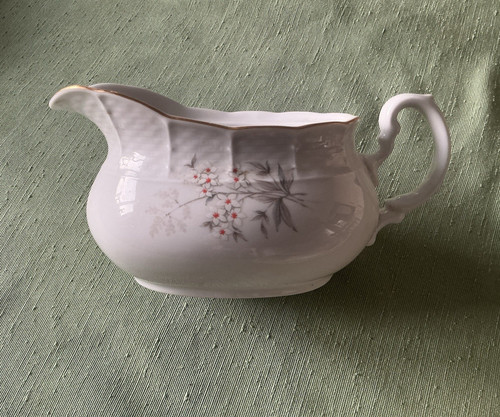 White ceramic floral gravy - ceramic,