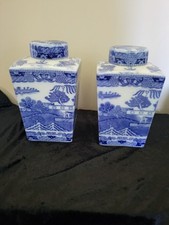 Pair Of Blue Willow Porcelain