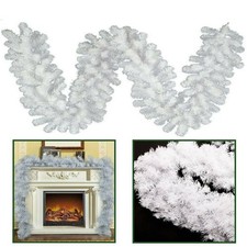 9FT White Christmas Garland Artificial Wreath Bushy Pine Fireplace Decorations