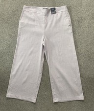 Marks & Spencer Linen Blend Wide Cropped Trousers Lavender UK 16 NEW RRP £29.50