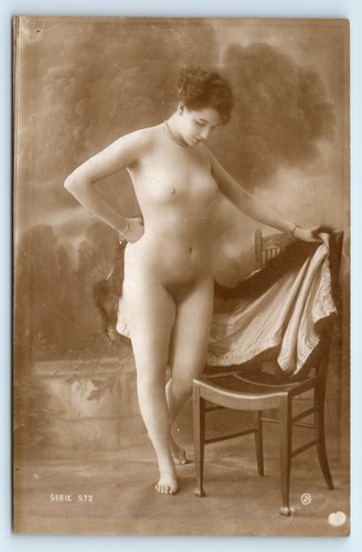 Postcard nude lady leaning - postcard, on