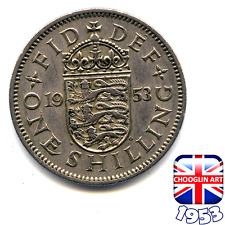 An ENGLISH 1953 ELIZABETH II ONE SHILLING 1s coin, 72 Years Old!