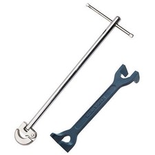 PLUMBERS 15mm & 22mm FIXED BASIN WRENCH + 16" 400mm ADJUSTABLE TAP NUT SPANNER