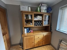 Solid Oak Dresser Hutch – 160cm Wide, 190cm High 2-Part Rustic Sideboard Cabinet