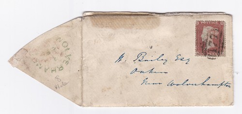 1855 penny red stamp on - stamp,