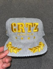 Brand New Corteiz CRTZ Yacht Club Hat Grey Gold Corduroy Cap Adjustable 
