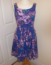 Emily & Fin Isobel Dress Purple Sketchy Floral 100% Cotton Size M (Fits 10-12)